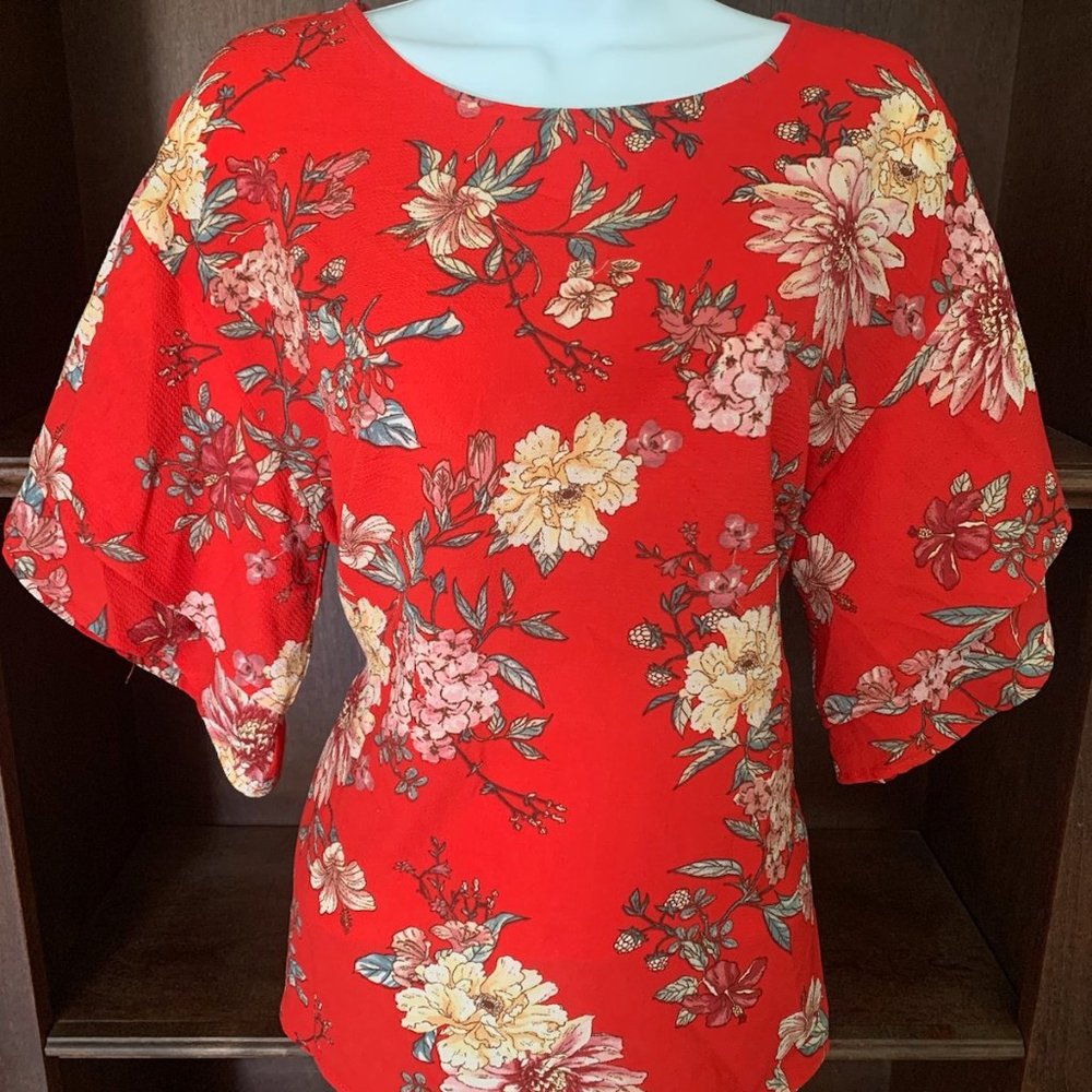 Babeau Red Floral Blouse XS